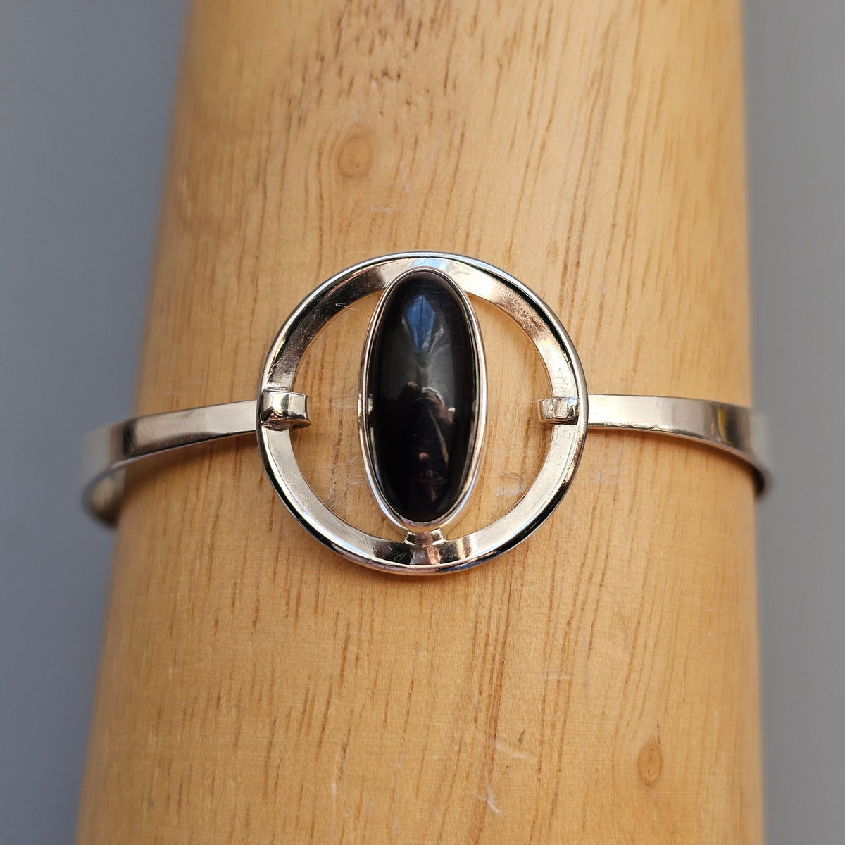 Vintage 1960s Erik Granit Finnish Silver Blue Tiger's Eye Modernist Bangle 1962