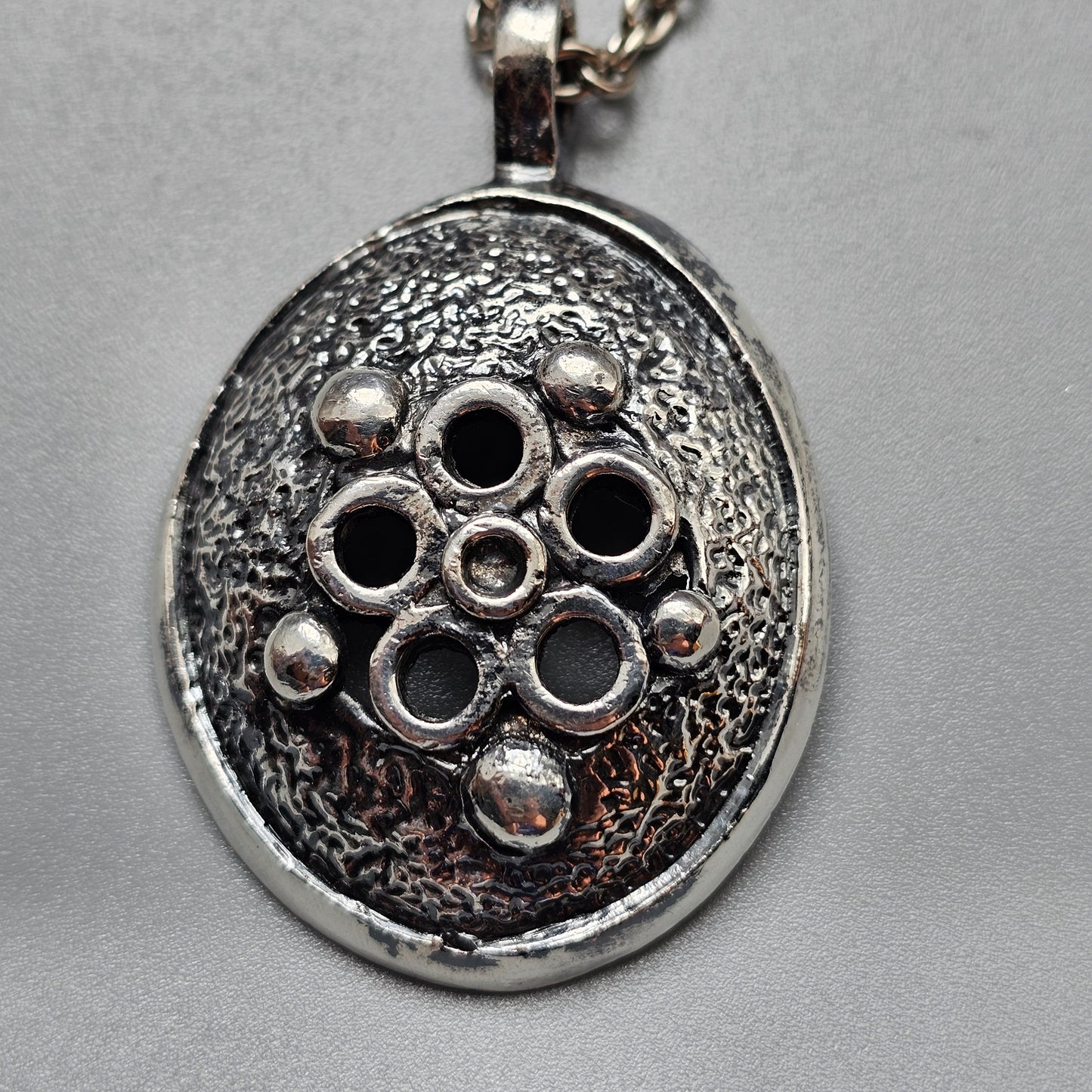 Vintage 1970s Finnish Floral Modernist Pewter Pendant Necklace
