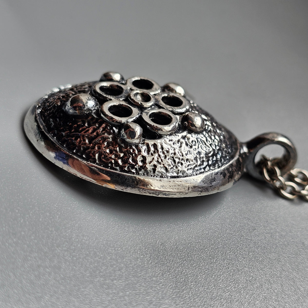 Vintage 1970s Finnish Floral Modernist Pewter Pendant Necklace