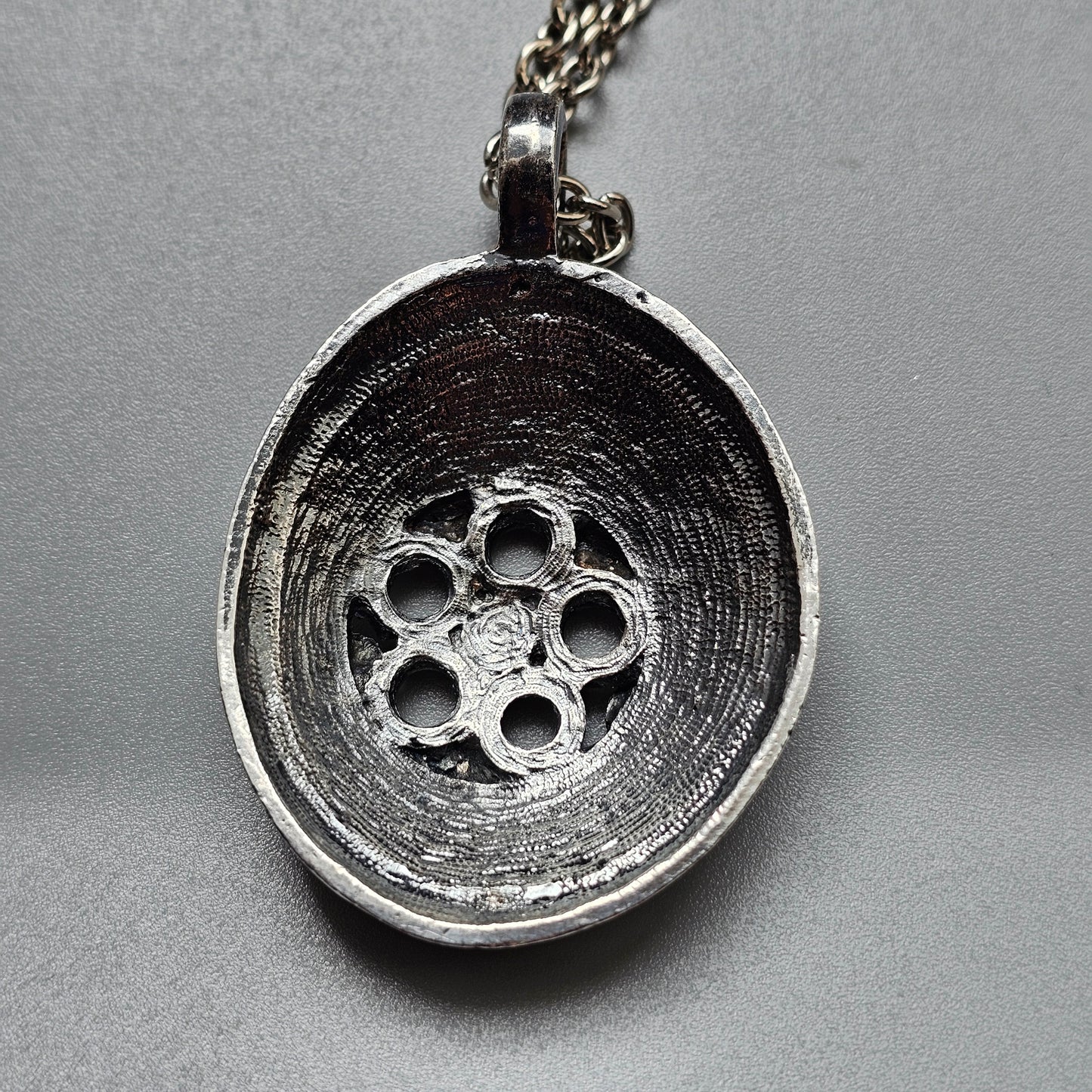 Vintage 1970s Finnish Floral Modernist Pewter Pendant Necklace