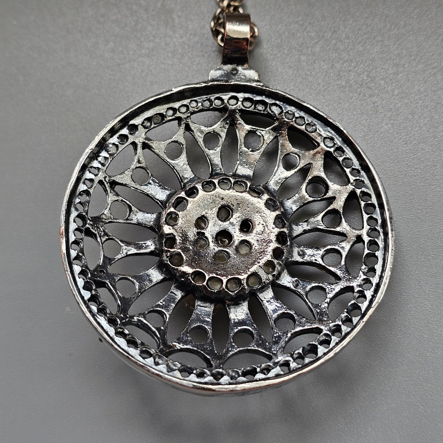 Vintage 1970s Finnish Modernist Brutalist Pewter Quartz Pendant Necklace