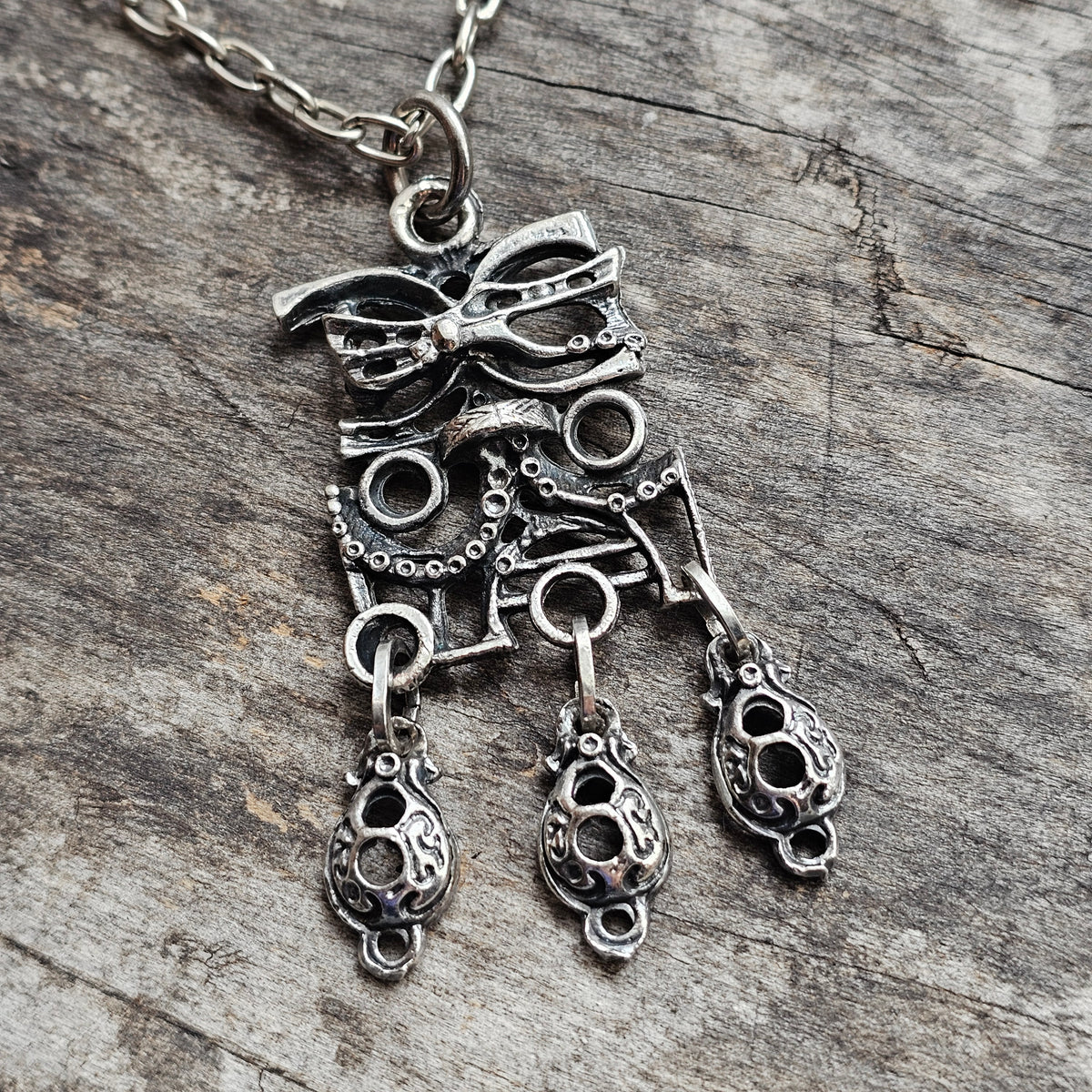 Vintage 1970s Juhani Vuorisalmi Finnish Pewter Dangle Pendant Necklace