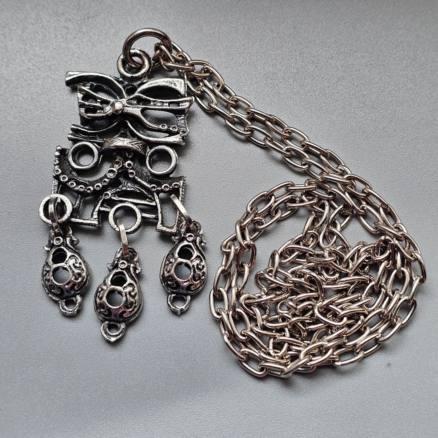 Vintage 1970s Juhani Vuorisalmi Finnish Pewter Dangle Pendant Necklace