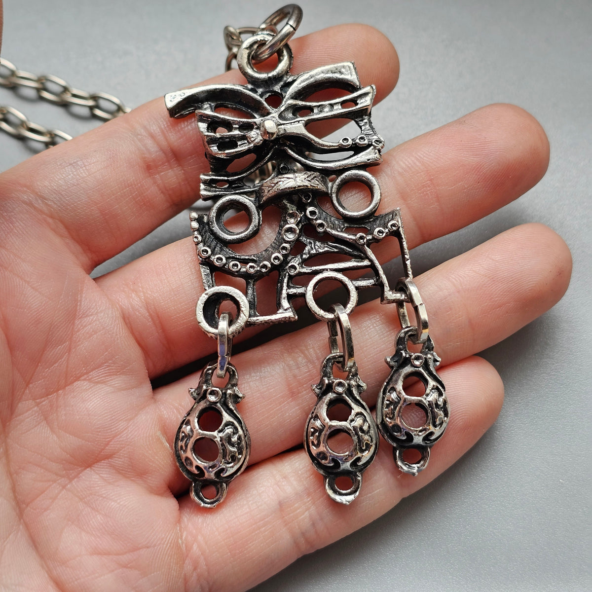 Vintage 1970s Juhani Vuorisalmi Finnish Pewter Dangle Pendant Necklace