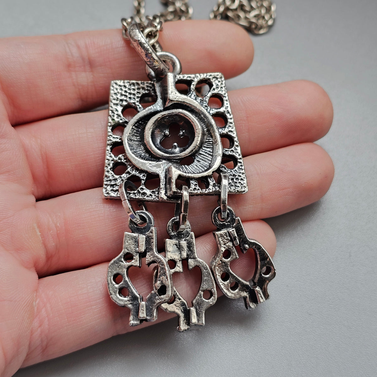 Vintage 1970s Juhani Vuorisalmi Finnish Pewter Geometric Pendant Necklace