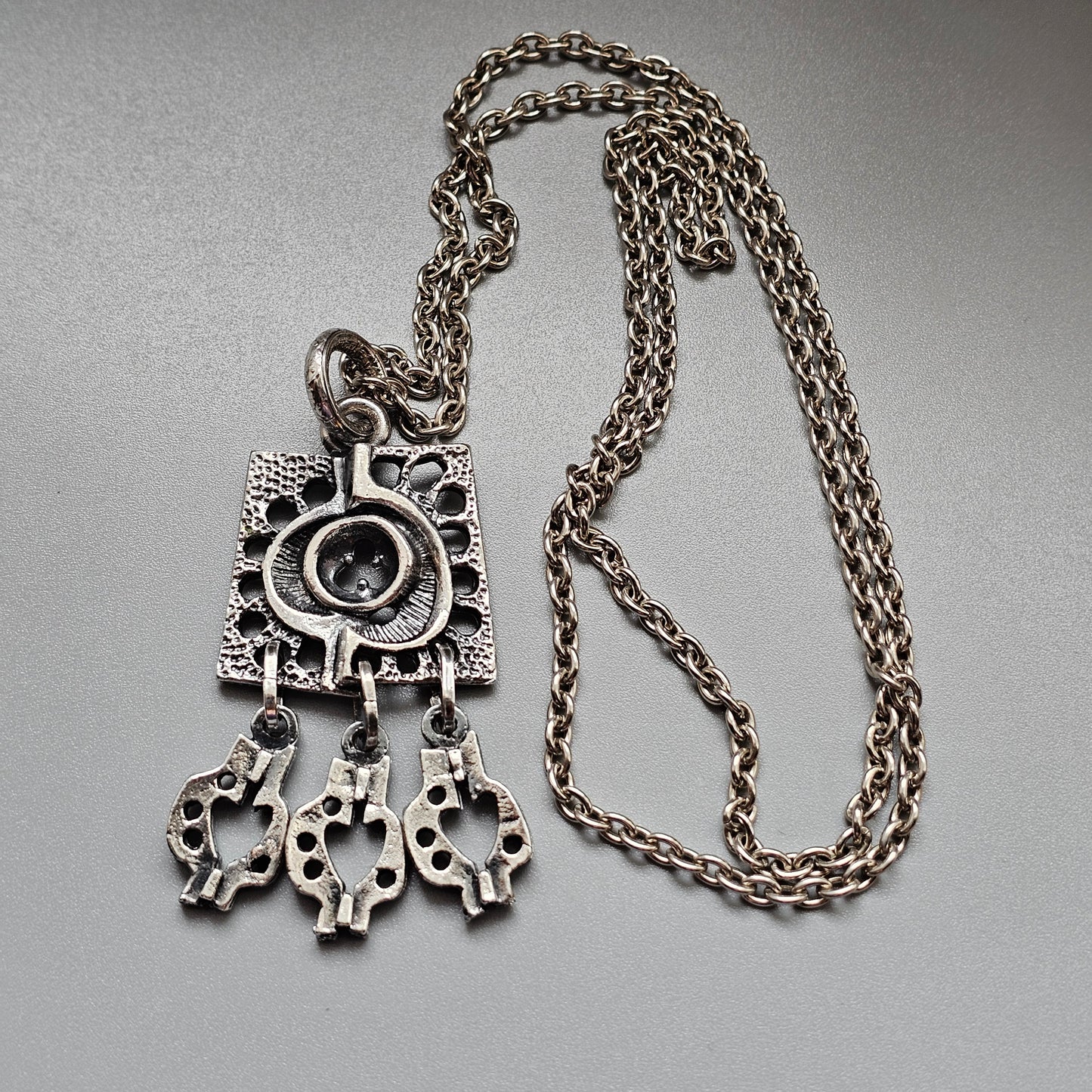 Vintage 1970s Juhani Vuorisalmi Finnish Pewter Geometric Pendant Necklace