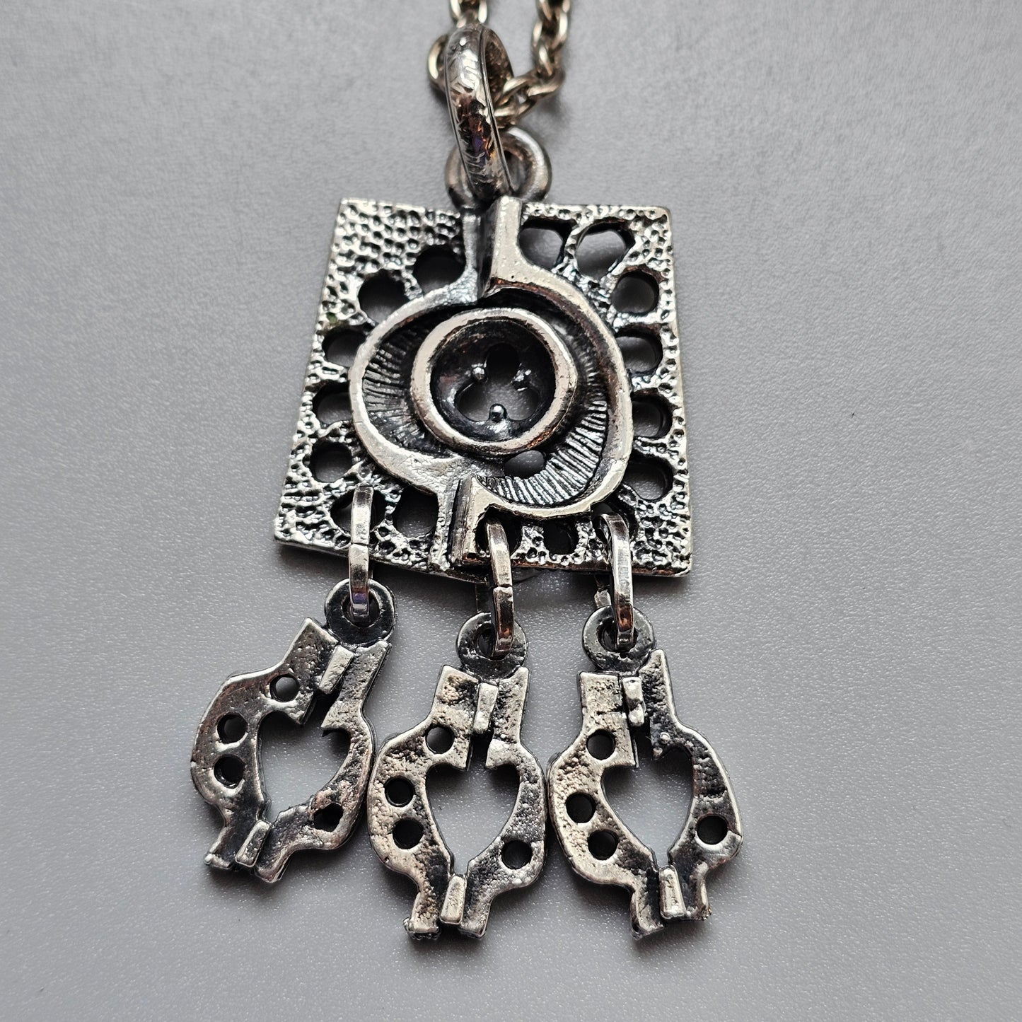 Vintage 1970s Juhani Vuorisalmi Finnish Pewter Geometric Pendant Necklace