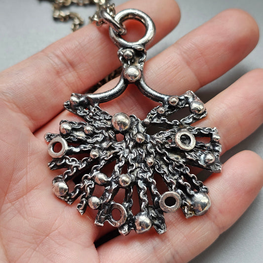 Vintage 1970s Tapani Vanhatalo Finnish Pewter Modernist Brutalist Pendant Necklace