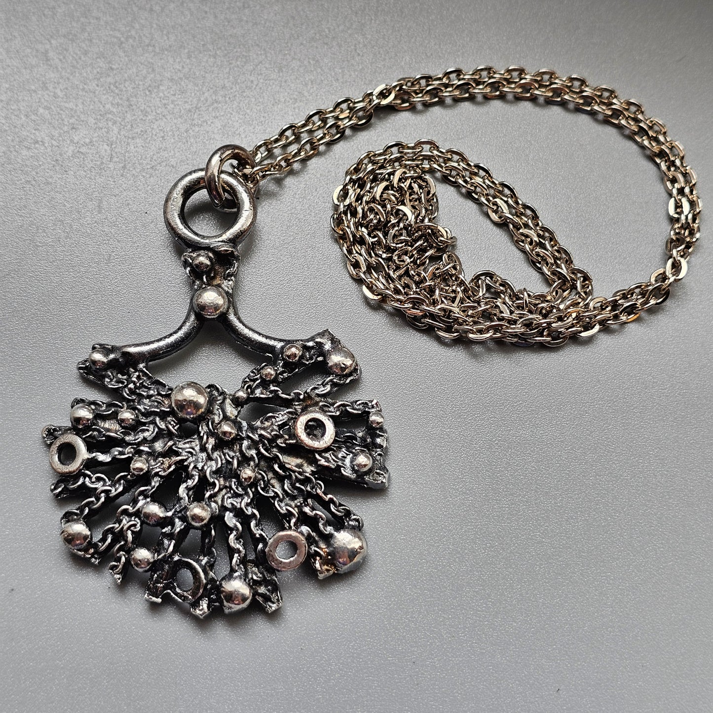 Vintage 1970s Tapani Vanhatalo Finnish Pewter Modernist Brutalist Pendant Necklace