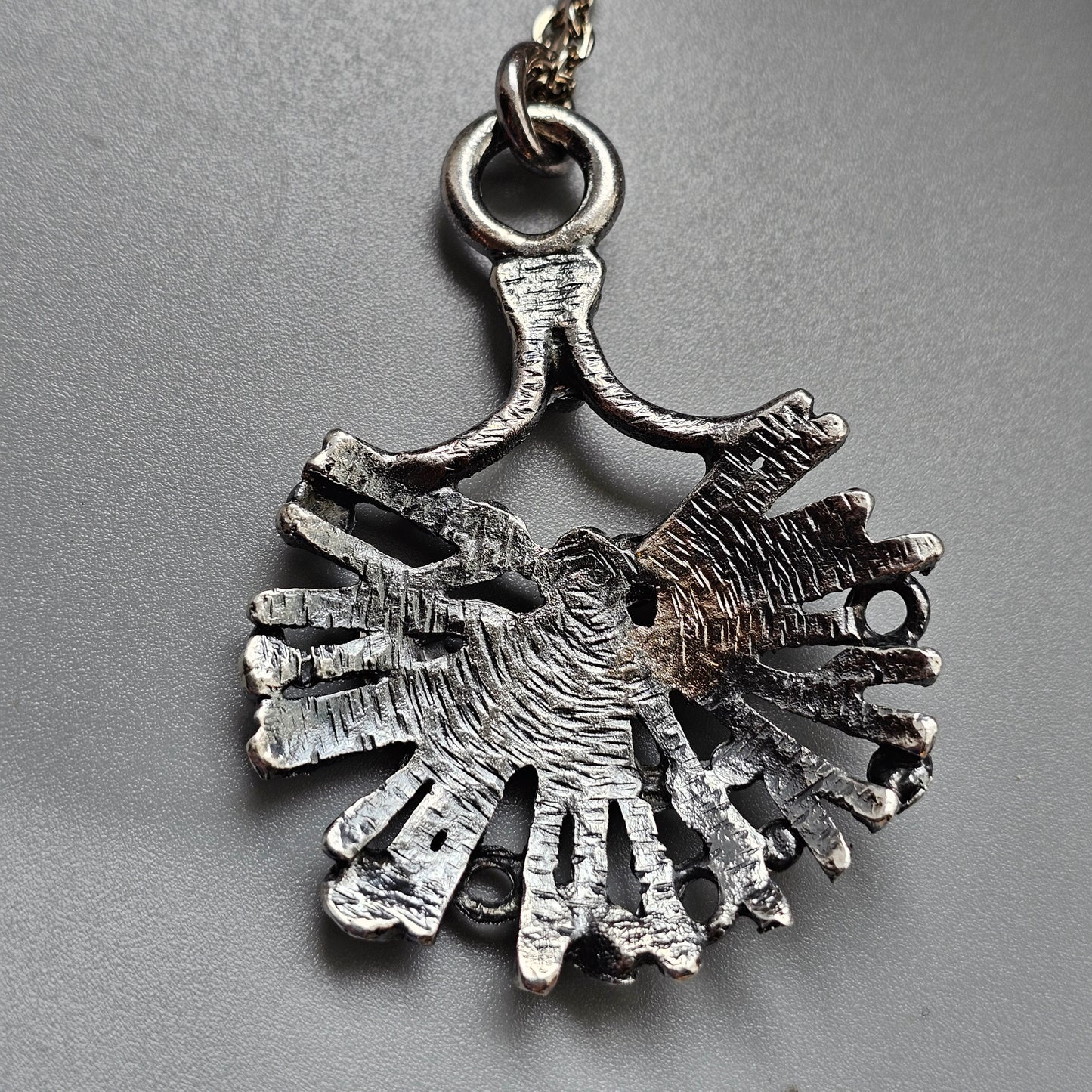 Vintage 1970s Tapani Vanhatalo Finnish Pewter Modernist Brutalist Pendant Necklace