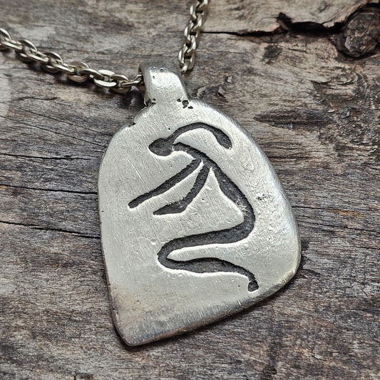 Vintage Swedish Pewter Petroglyph Pendant Necklace Tenn Handarbete