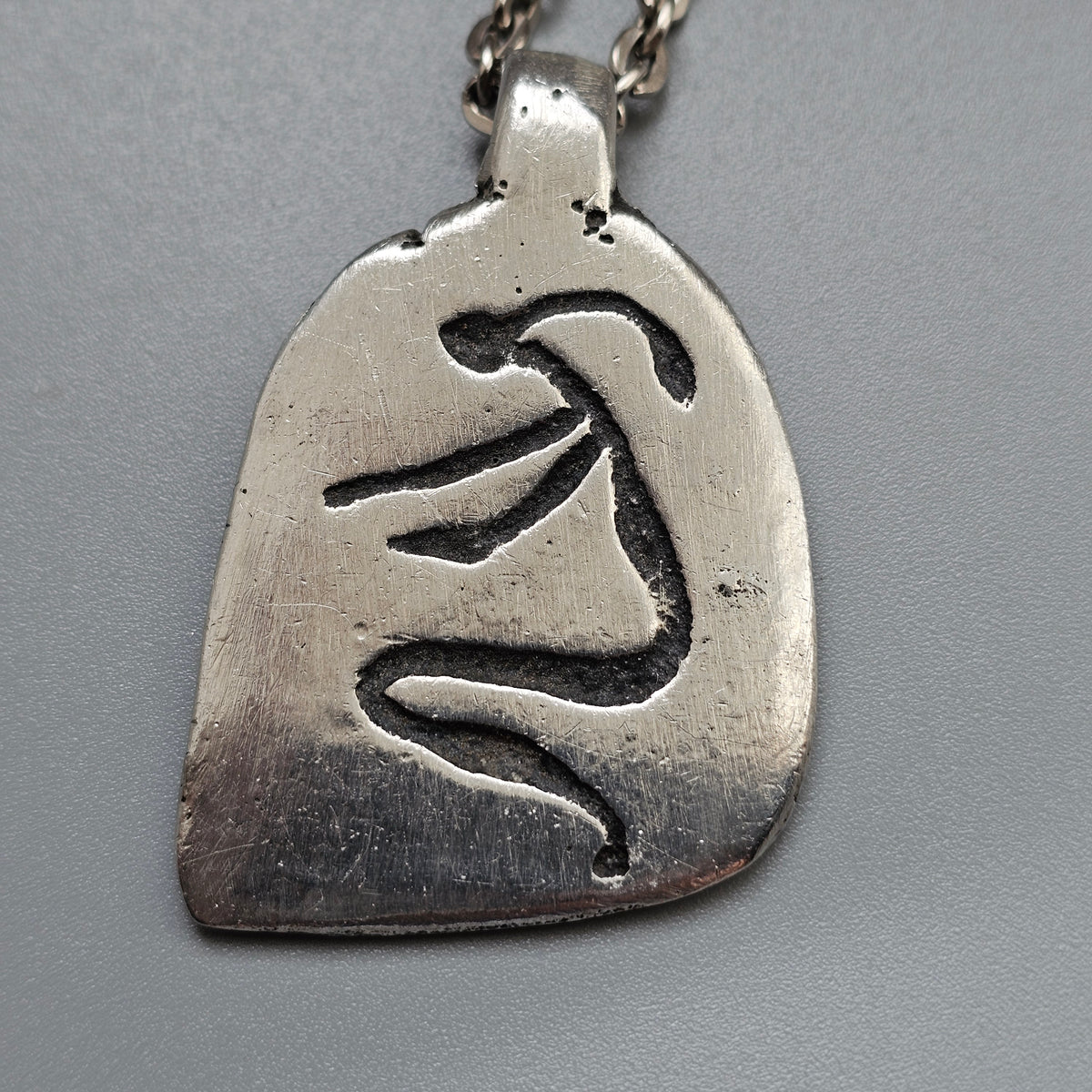 Vintage Swedish Tenn Handarbete Pewter Petroglyph Pendant Necklace