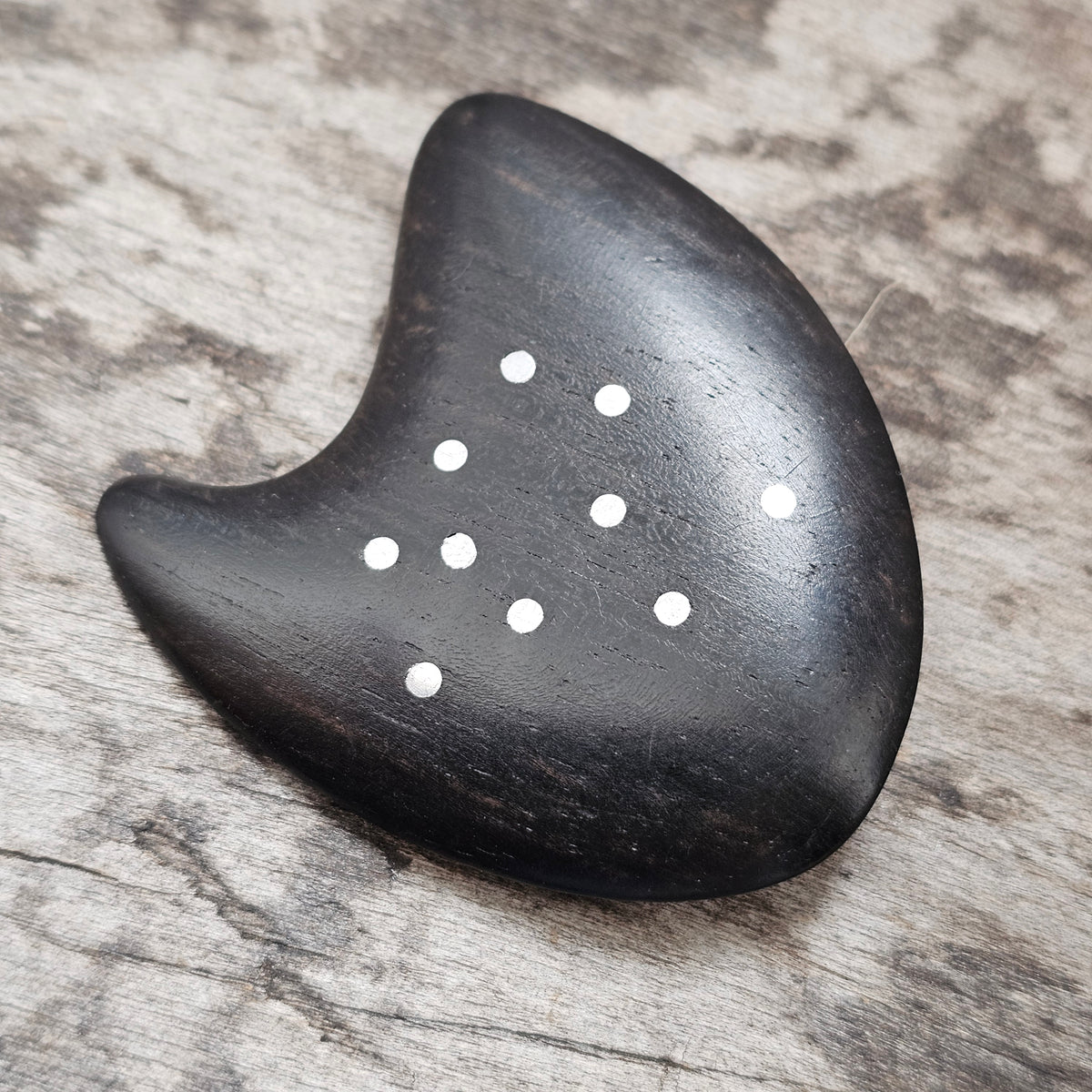 Vintage 1960s Danish Modernist Ebony Wood Silver Inlay Brooch