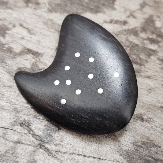 Vintage 1960s Danish Modernist Ebony Wood Silver Inlay Brooch