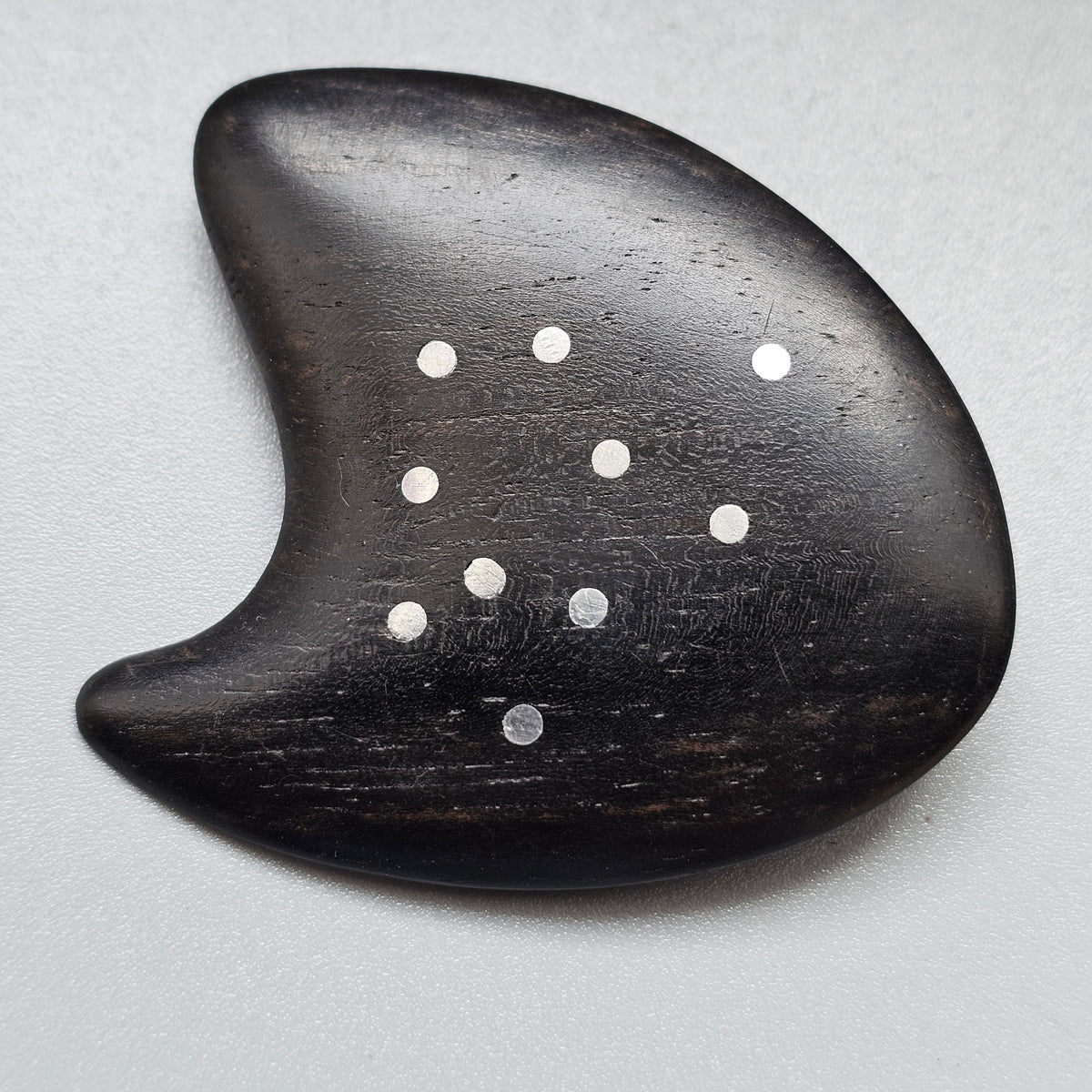 Vintage 1960s Danish Modernist Ebony Wood Silver Inlay Brooch