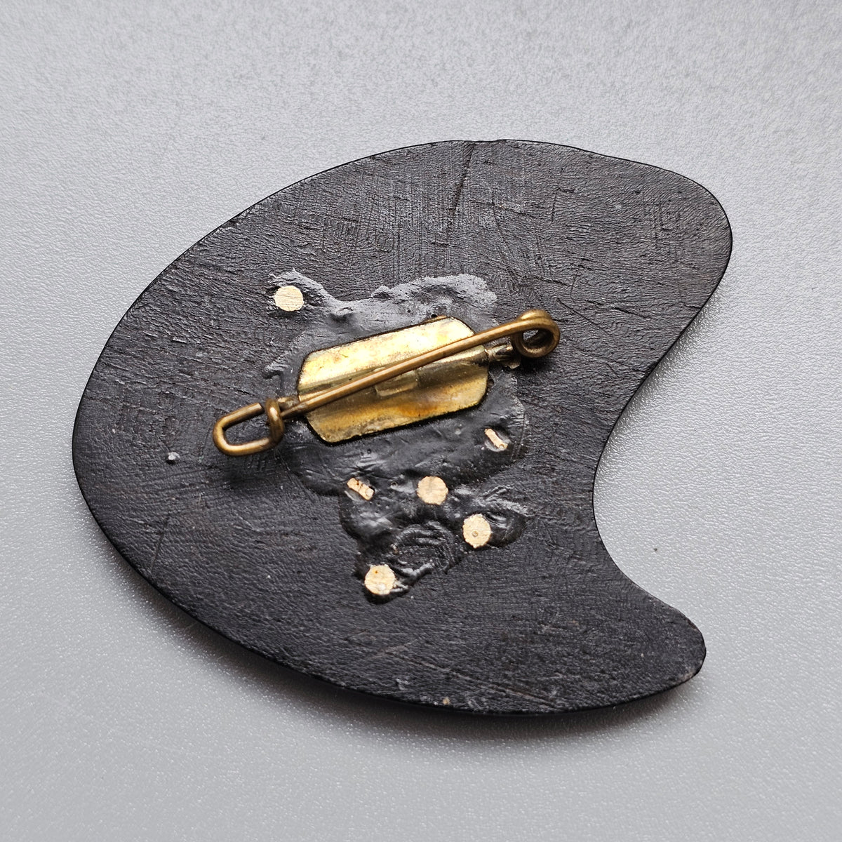 Vintage 1960s Danish Modernist Ebony Wood Silver Inlay Brooch