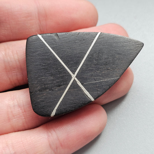 Vintage 1960s Danish Modernist Black Ebony Wood Silver Line Inlay Brooch