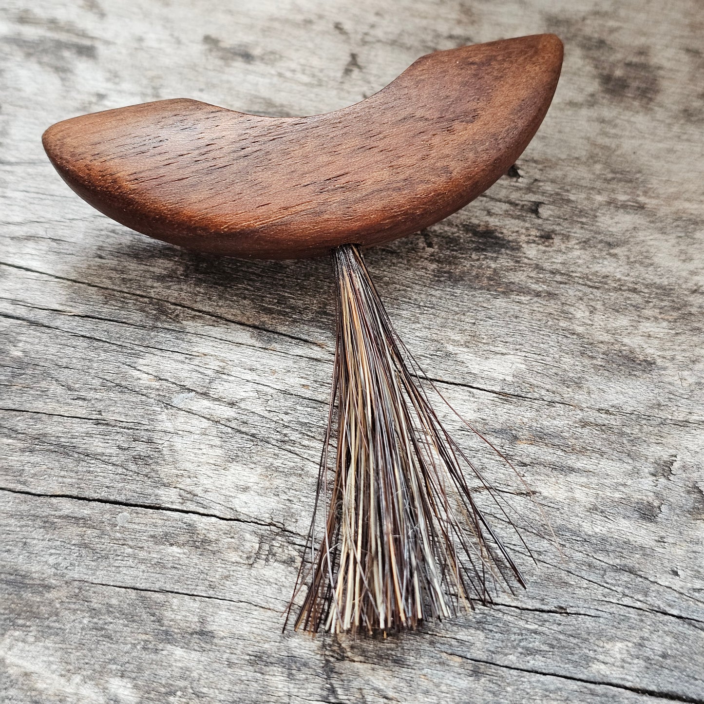 Vintage Mid Century Modern Teak Wood Horsehair Tassel Brooch