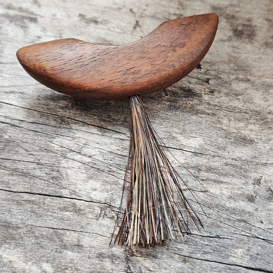Vintage Mid Century Modern Teak Wood Horsehair Tassel Brooch