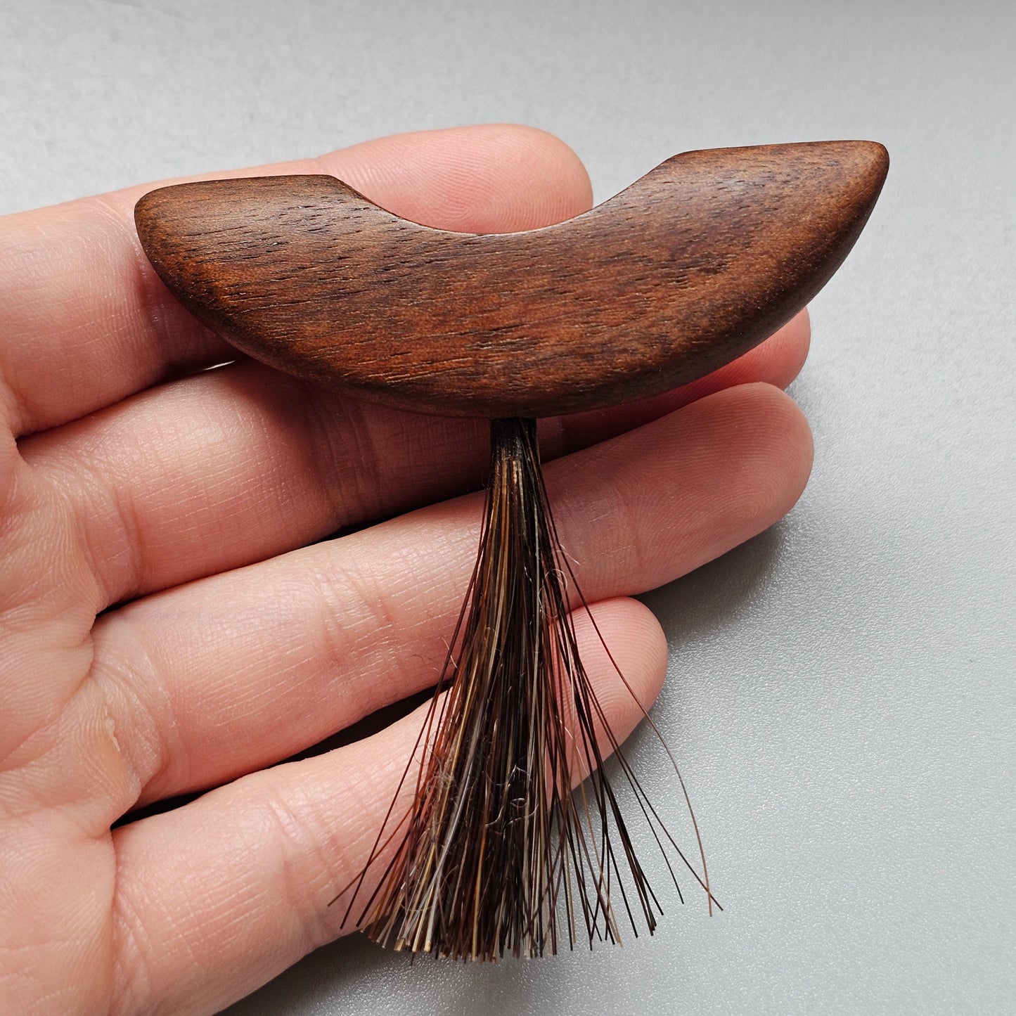 Vintage Mid Century Modern Teak Wood Horsehair Tassel Brooch