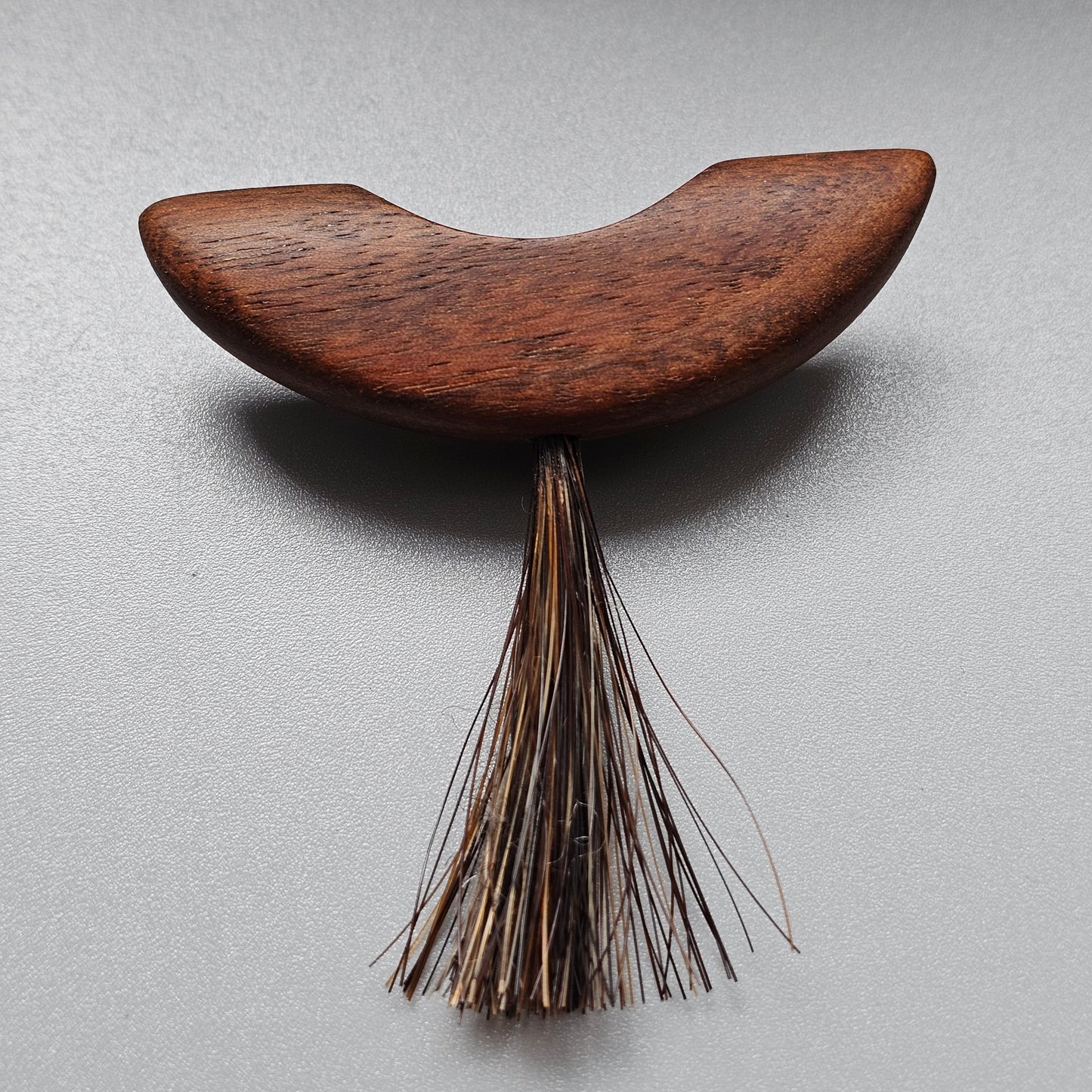 Vintage Mid Century Modern Teak Wood Horsehair Tassel Brooch