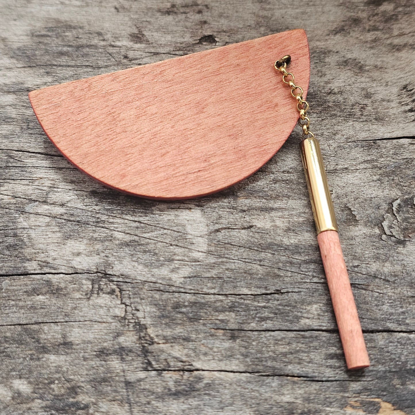 Vintage Aarikka Heiluri Pendulum Pale Orange Wooden Brooch Finland