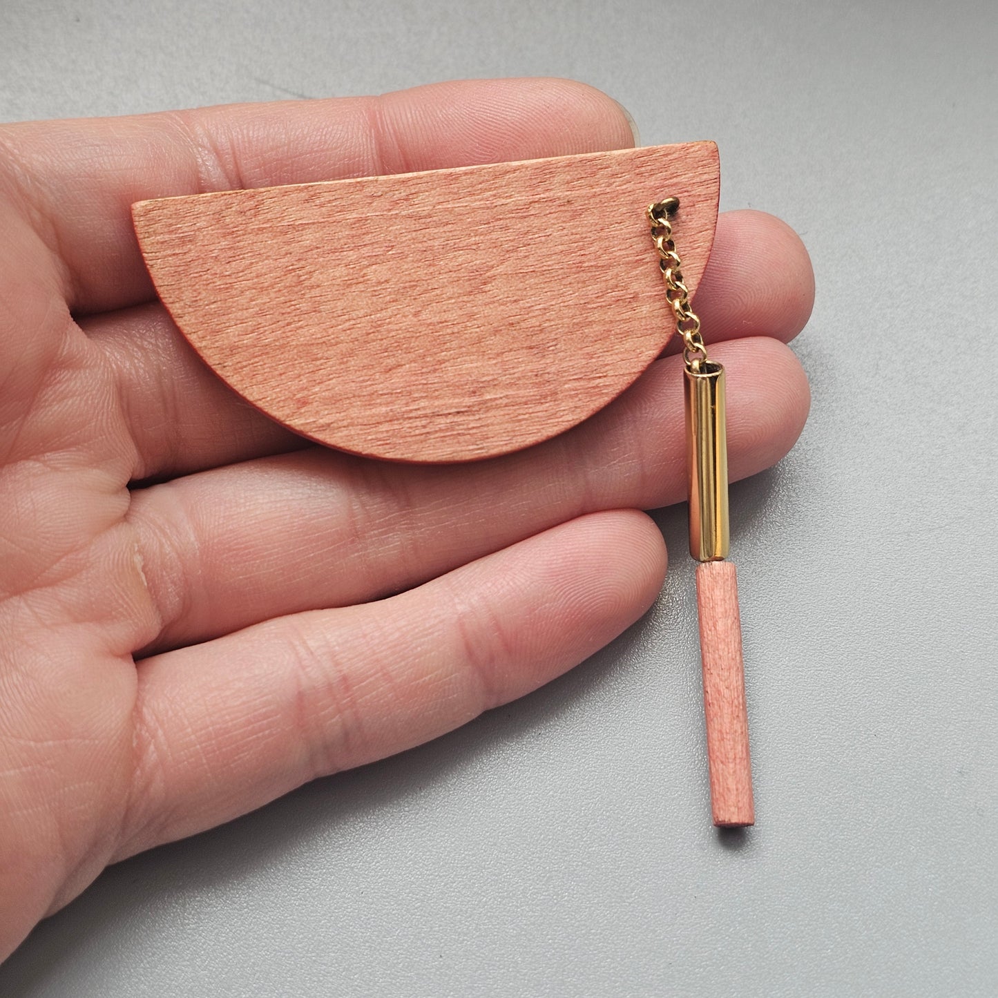 Vintage Aarikka Heiluri Pendulum Pale Orange Wooden Brooch Finland