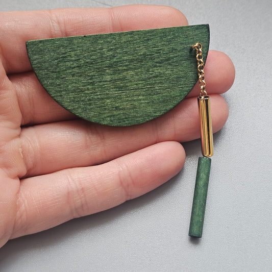 Vintage Aarikka Heiluri Pendulum Green Wooden Brooch Finland