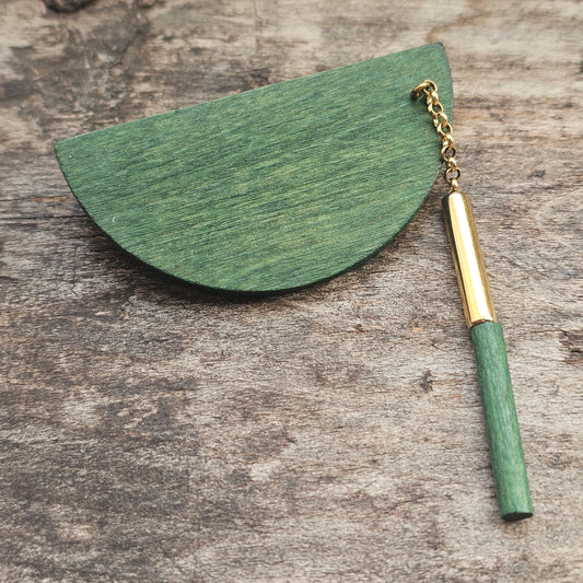 Vintage Aarikka Heiluri Pendulum Green Wooden Brooch Finland