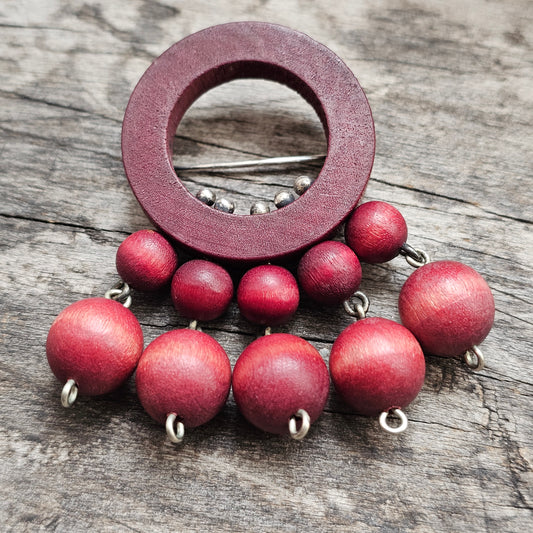 Vintage 1960s Aarikka Finnish Wooden Bead Dangle Brooch by Kaija Aarikka