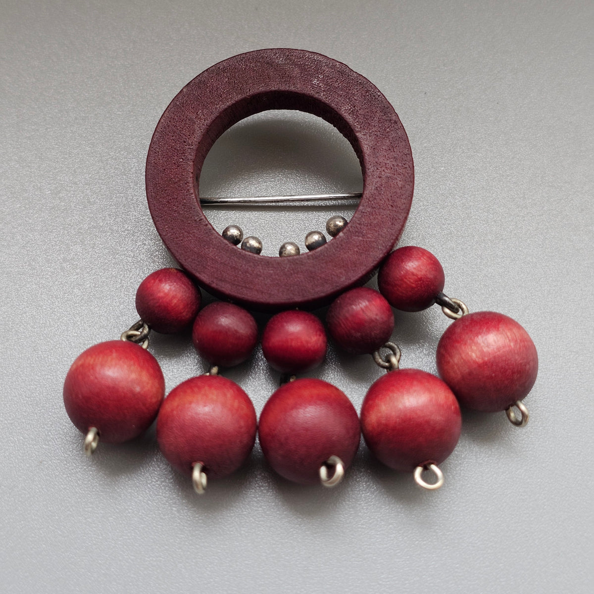 Vintage 1960s Aarikka Finnish Wooden Bead Dangle Brooch by Kaija Aarikka