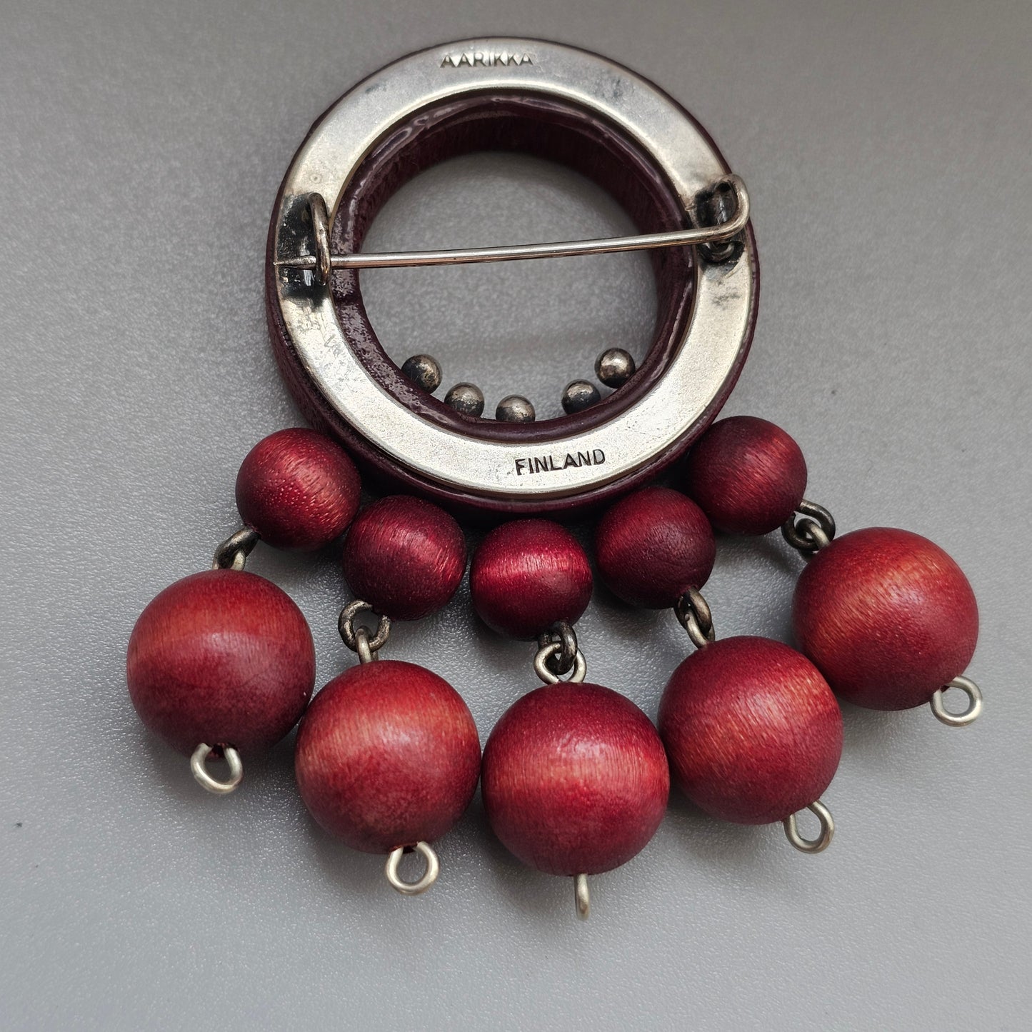 Vintage 1960s Aarikka Finnish Wooden Bead Dangle Brooch by Kaija Aarikka