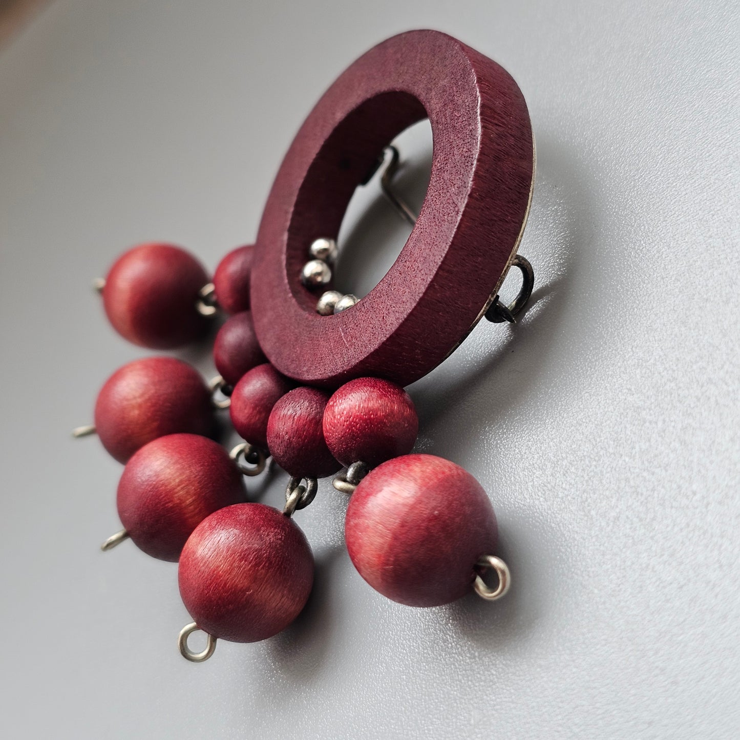 Vintage 1960s Aarikka Finnish Wooden Bead Dangle Brooch by Kaija Aarikka