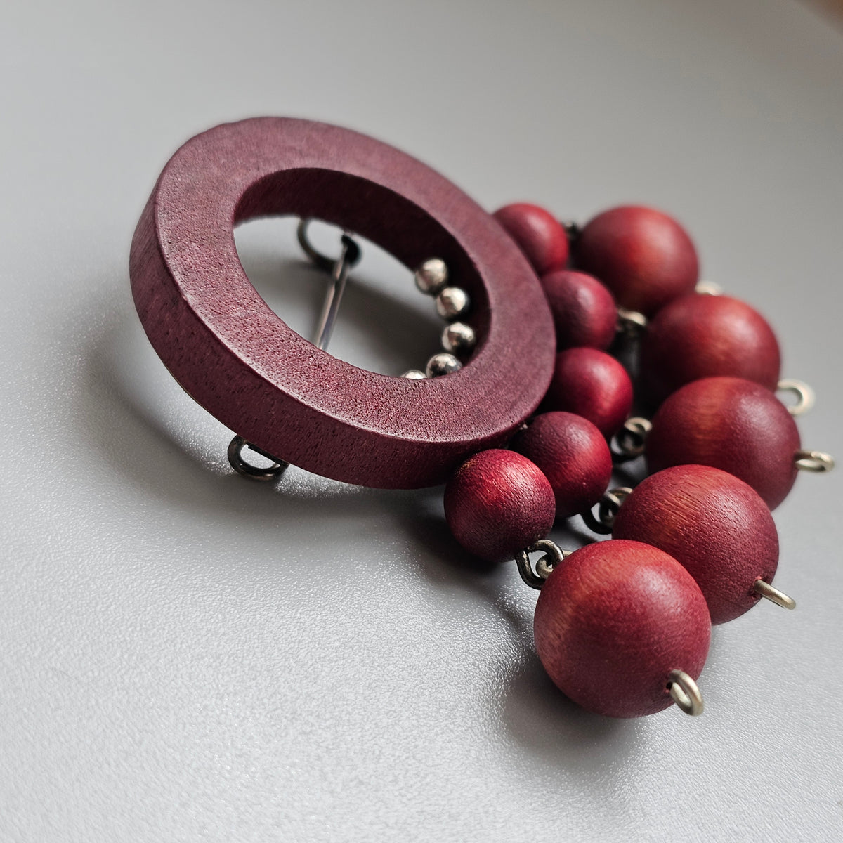 Vintage 1960s Aarikka Finnish Wooden Bead Dangle Brooch by Kaija Aarikka