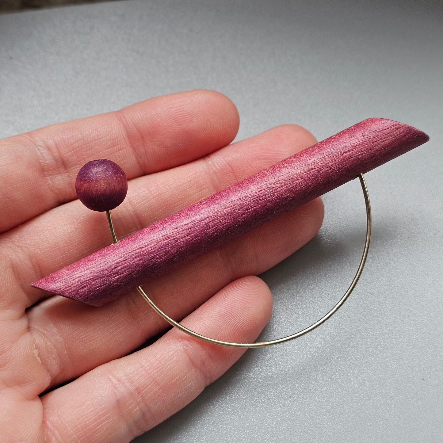 Vintage 1990s Aarikka UFO Purple Wooden Modernist Brooch Finland