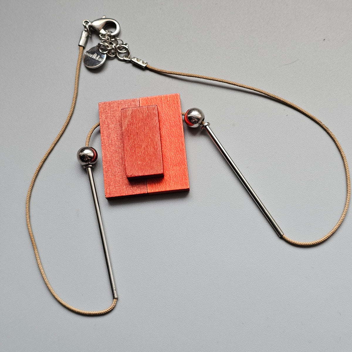 Contemporary Aarikka Finnish Red Wooden Geometric Pendant Necklace