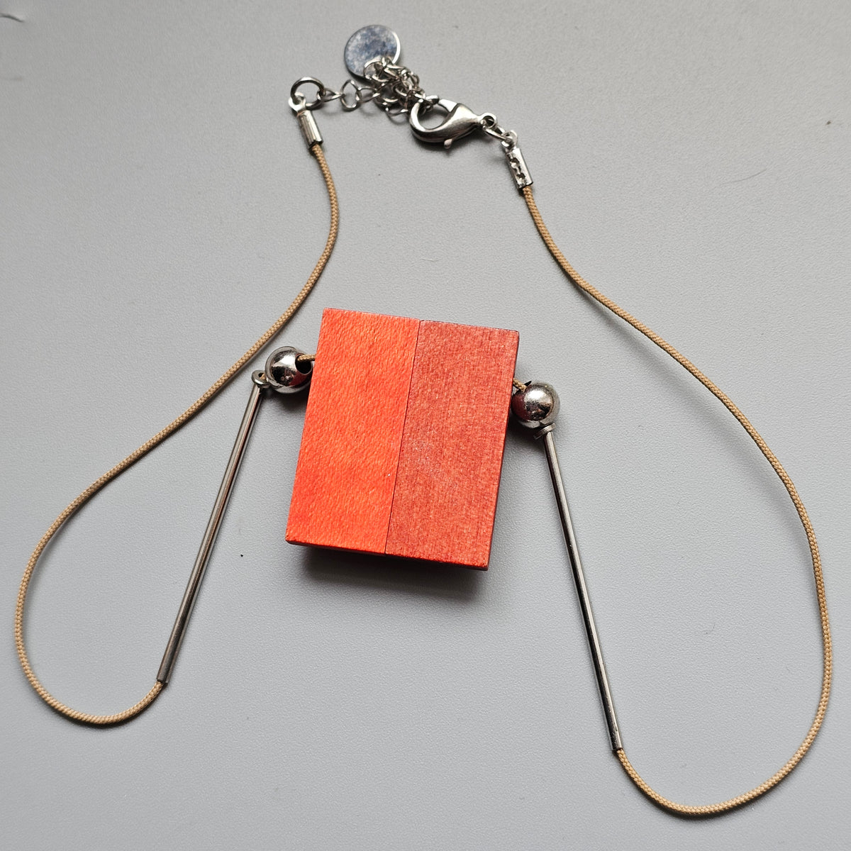 Contemporary Aarikka Finnish Red Wooden Geometric Pendant Necklace