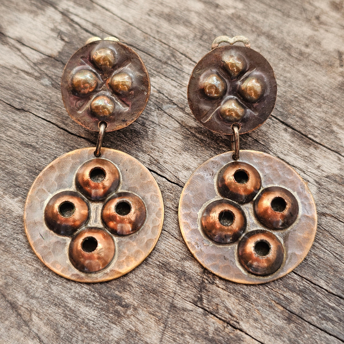 Vintage Finnish 1960s 1970s Copper Modernist Clip On Earrings
