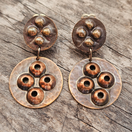 Vintage Finnish 1960s 1970s Copper Modernist Clip On Earrings