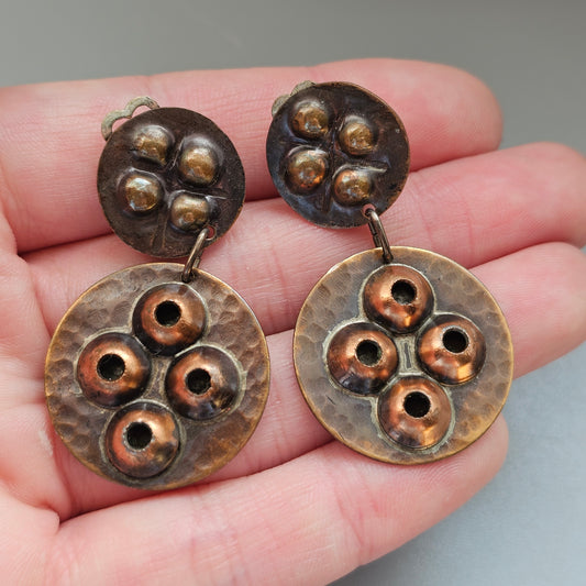 Vintage Finnish 1960s 1970s Copper Modernist Clip On Earrings