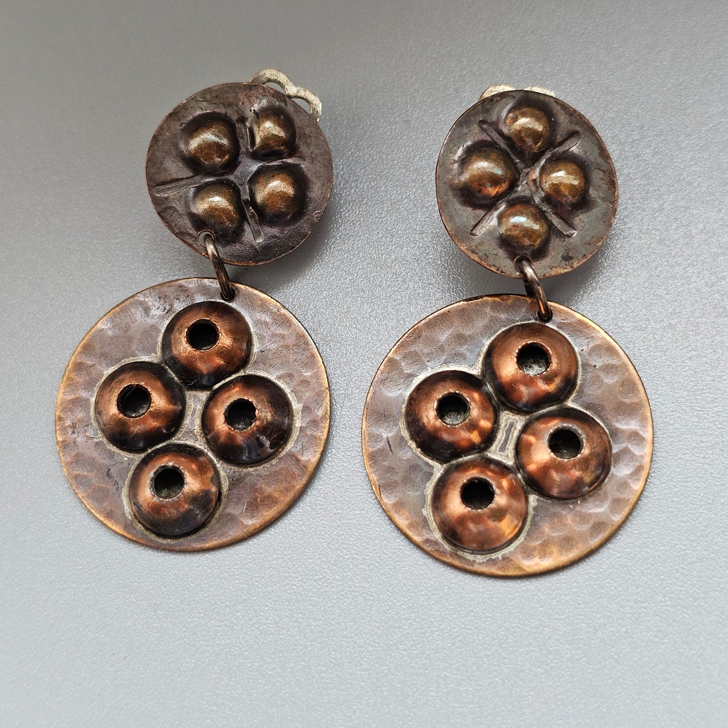 Vintage Finnish 1960s 1970s Copper Modernist Clip On Earrings