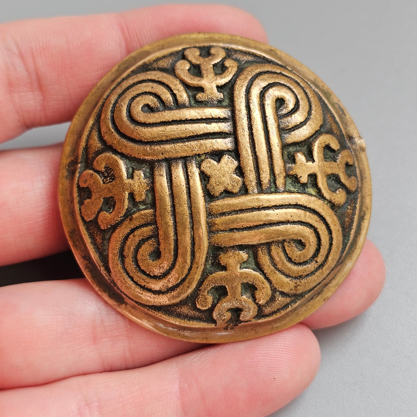 Vintage Kalevala Koru Ancient Hannunvaakuna St Hannes Cross Bronze Brooch Finland