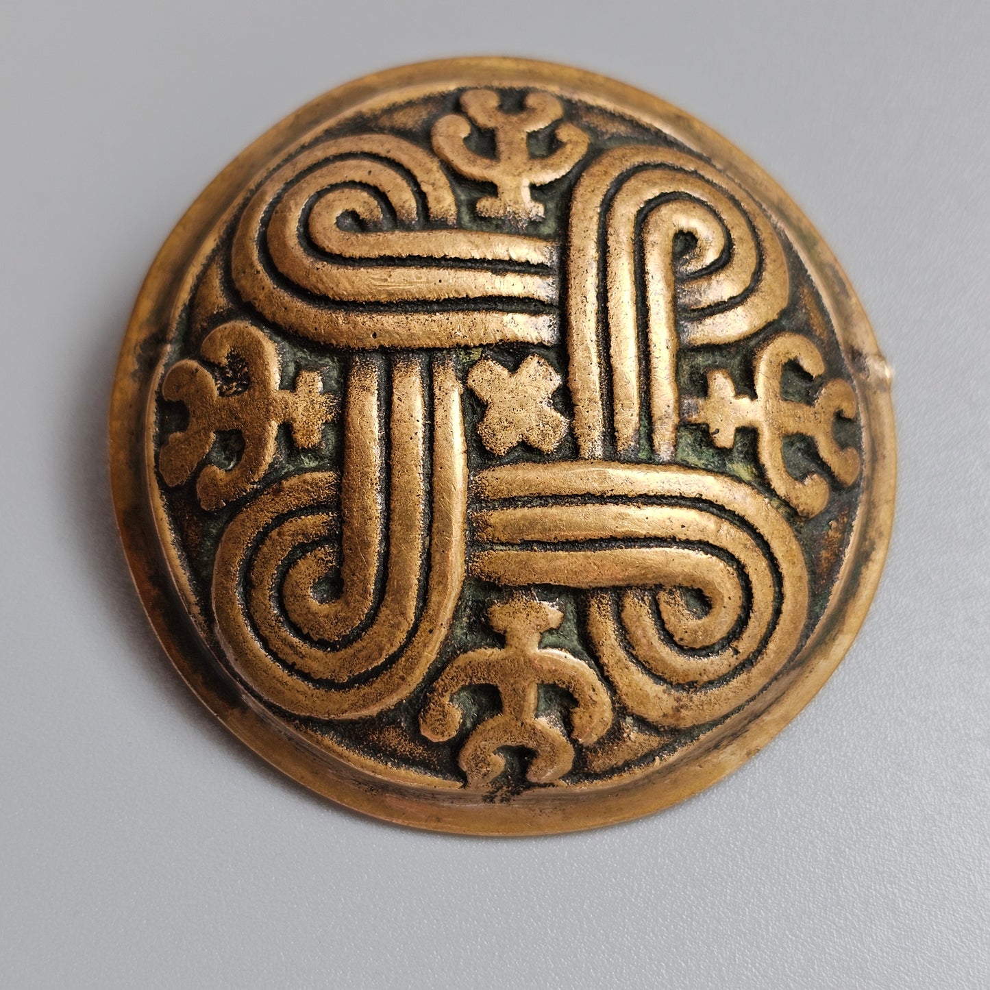 Vintage Kalevala Koru Ancient Hannunvaakuna St Hannes Cross Bronze Brooch Finland