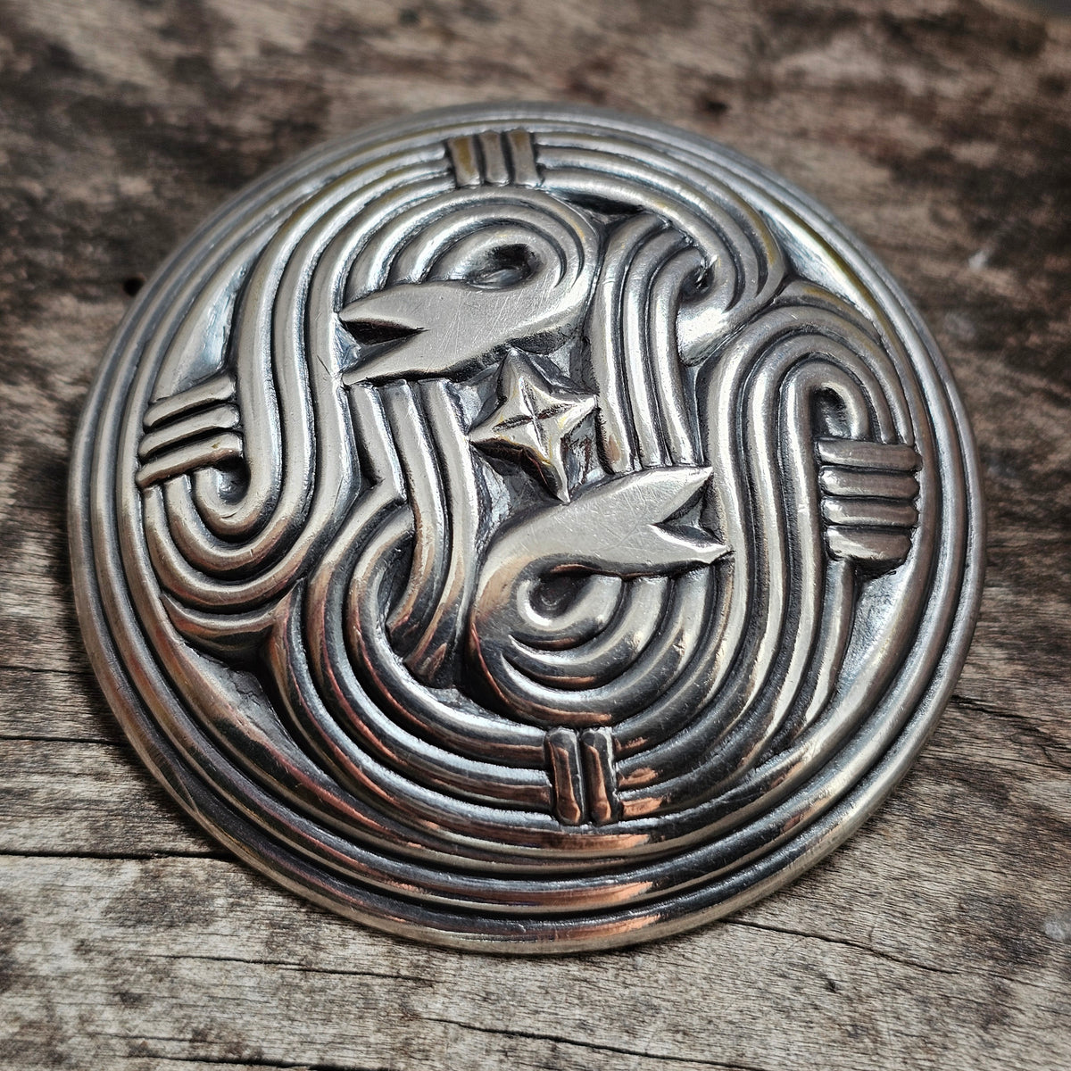 Vintage Kalevala Koru Silver Plated Snake Shield Brooch Finland