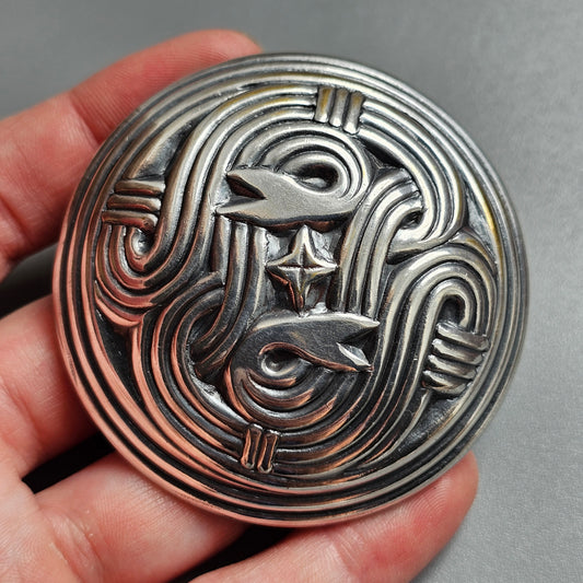 Vintage Kalevala Koru Silver Plated Snake Shield Brooch Finland