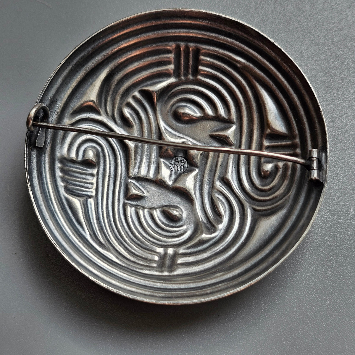 Vintage Kalevala Koru Silver Plated Snake Shield Brooch Finland