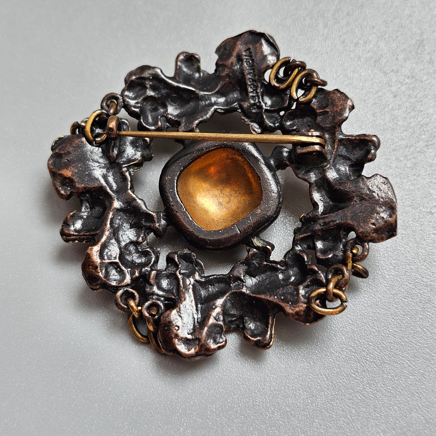 Vintage Finnish Brutalist Bronze Brooch Kaarna Bark by Pentti Sarpaneva 1960s 1970s