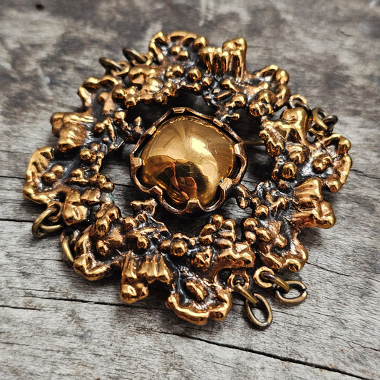 Vintage Finnish Brutalist Bronze Brooch Kaarna Bark by Pentti Sarpaneva 1960s 1970s