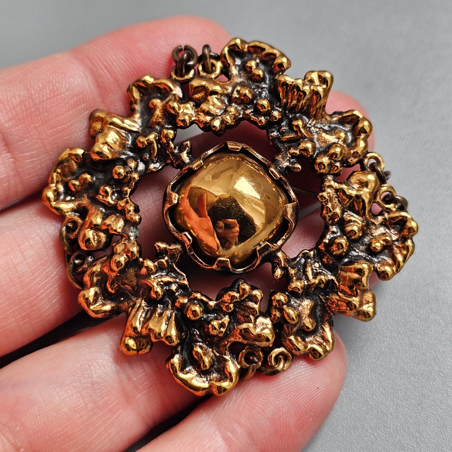 Vintage Finnish Brutalist Bronze Brooch Kaarna Bark by Pentti Sarpaneva 1960s 1970s