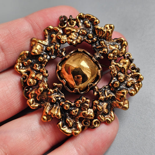 Vintage Finnish Brutalist Bronze Brooch Kaarna Bark by Pentti Sarpaneva 1960s 1970s